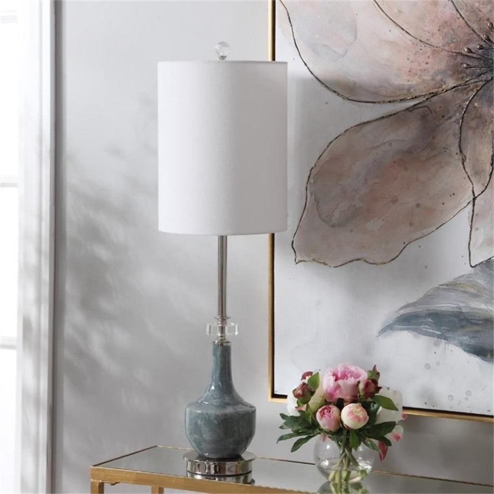 Maklaine Contemporary Ceramic Buffet Lamp in Mottled Blue