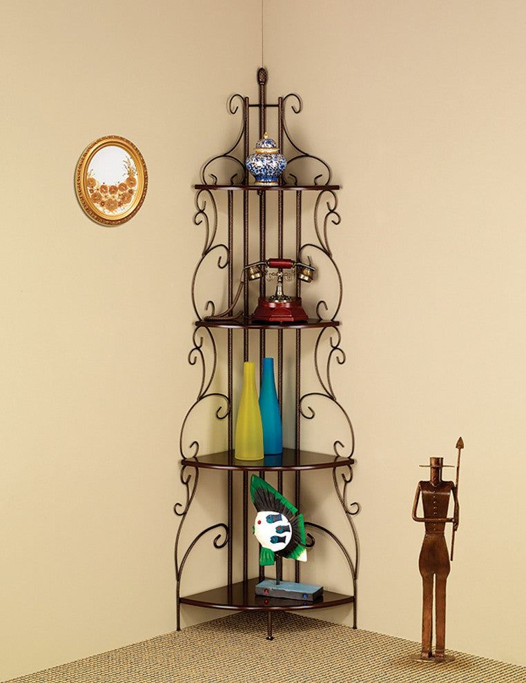 4 Shelf Corner Bookcase, Cappuccino and Copper