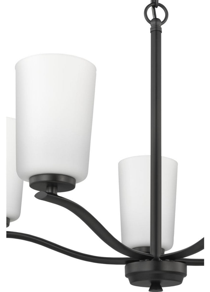 Adley Collection Five-Light Matte Black Etched White Opal Glass Chandelier