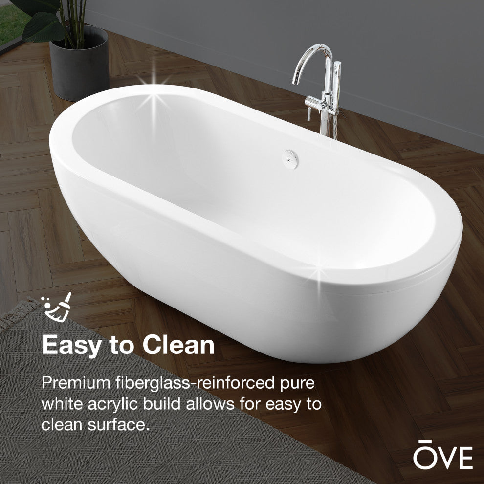 OVE Decors Serenity Freestanding 71" Acrylic Center Drain Bathtub in White