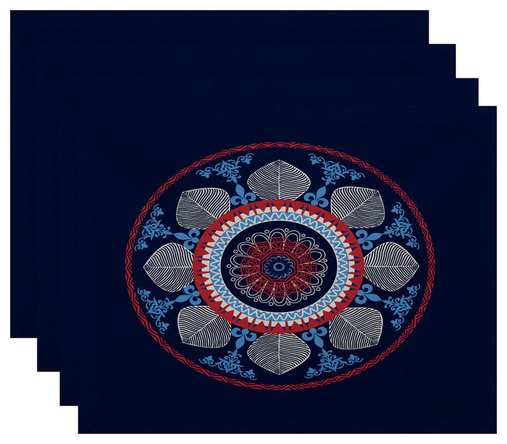 Stained Glass Geometric Print Placemat, Set of 4, Navy Blue