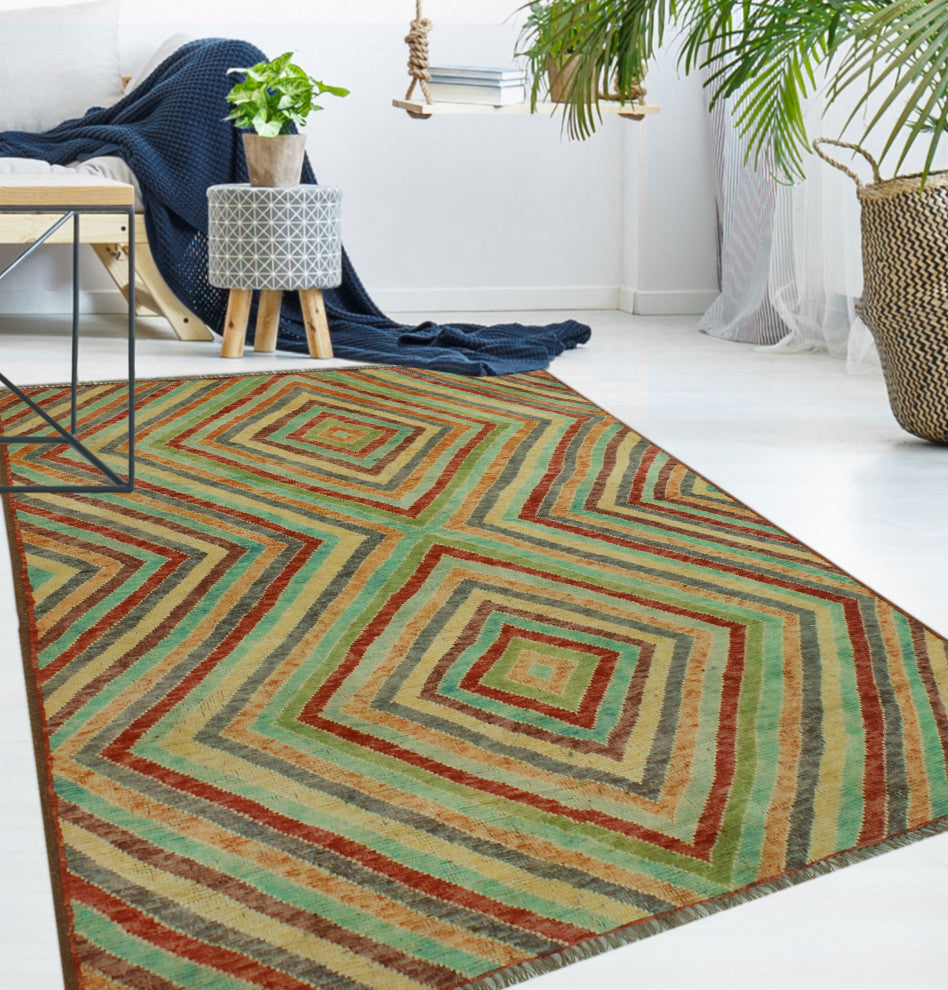 Balochi Bradlee Light Green/Red Rug, 4'10x6'5