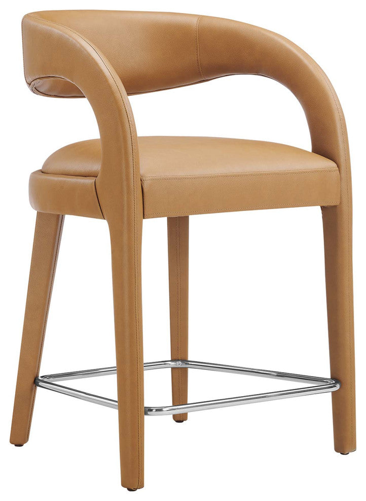 Pinnacle Vegan Leather Counter StoolSet of 2, Tan Silver