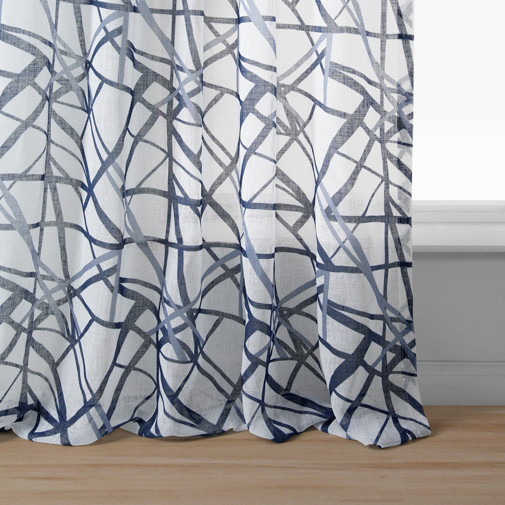 Matrix Printed Sheer Curtain Single Panel, Blue, 50"x96"