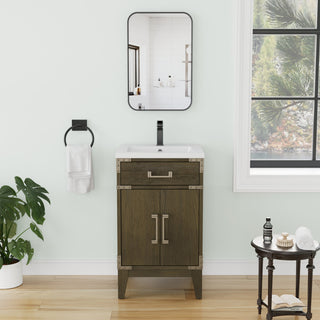 Freestanding Single Bathroom Vanity with White Resin Top, Grey Oak, 20"