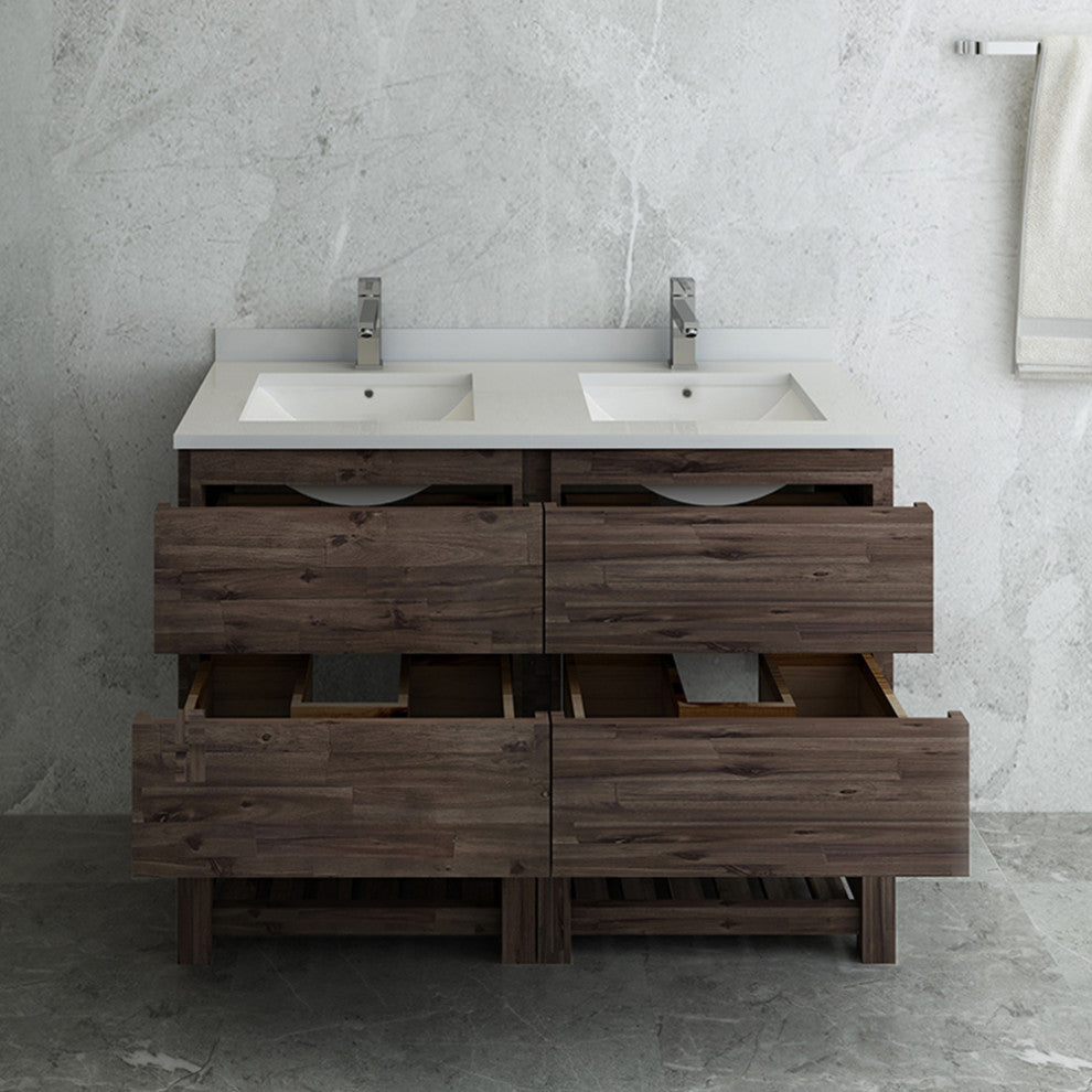 Formosa Floor Standing Open Bottom Double Sink Bathroom Cabinet With Top, 48"
