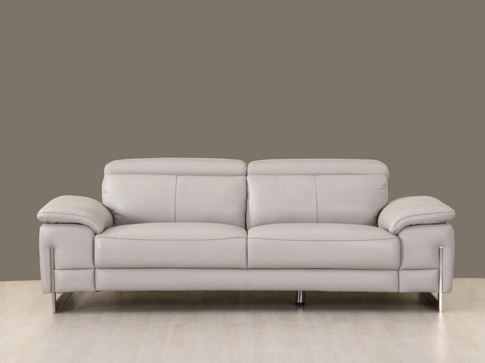 Three Piece Indoor Light Gray Italian Leather Six Person Seating Set