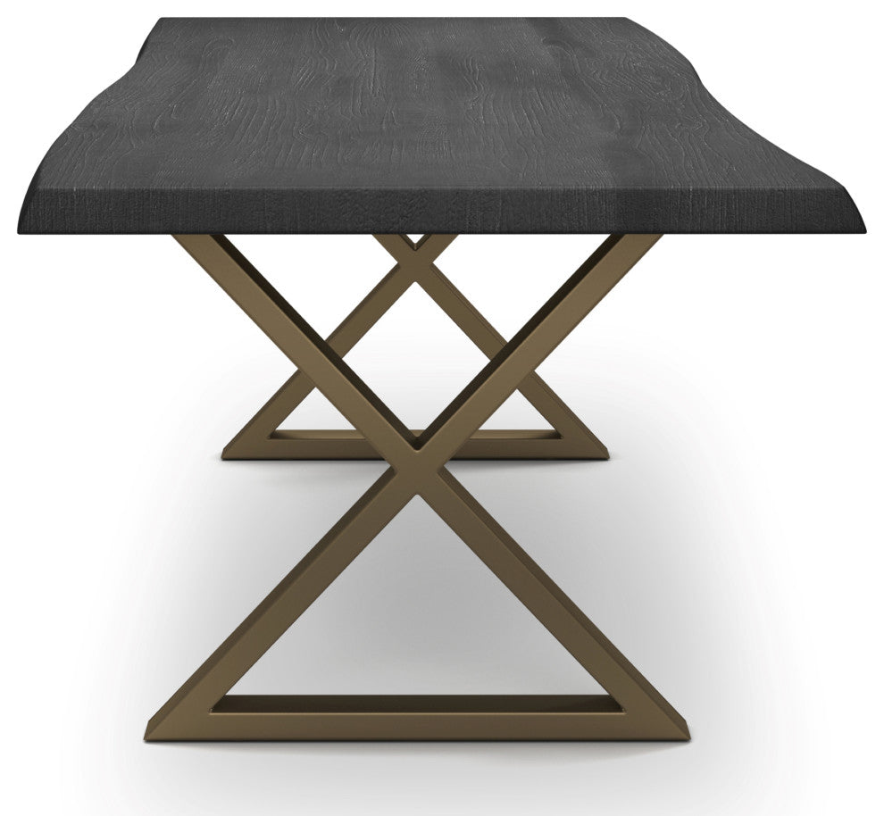 Brooks Dining Table, Ebonized, Brass, 40"x79",X-Base