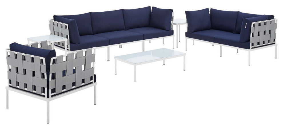 Harmony 8-Piece Sunbrella Outdoor Patio Aluminum Seating Set, Gray Navy