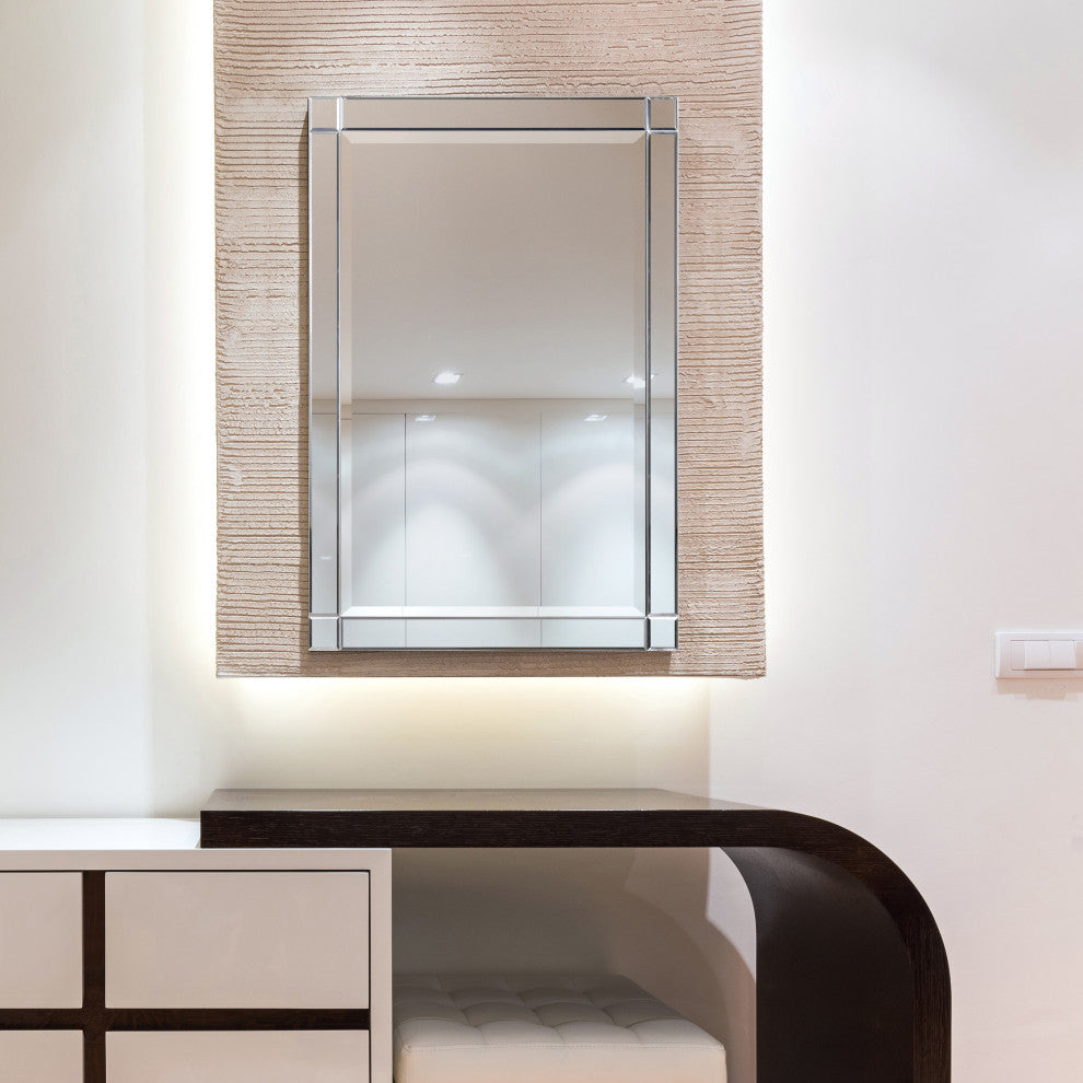 Squared Corner Beveled Rectangle Wall Mirror, Solid Wood Frame Mirror, 36" X 24"