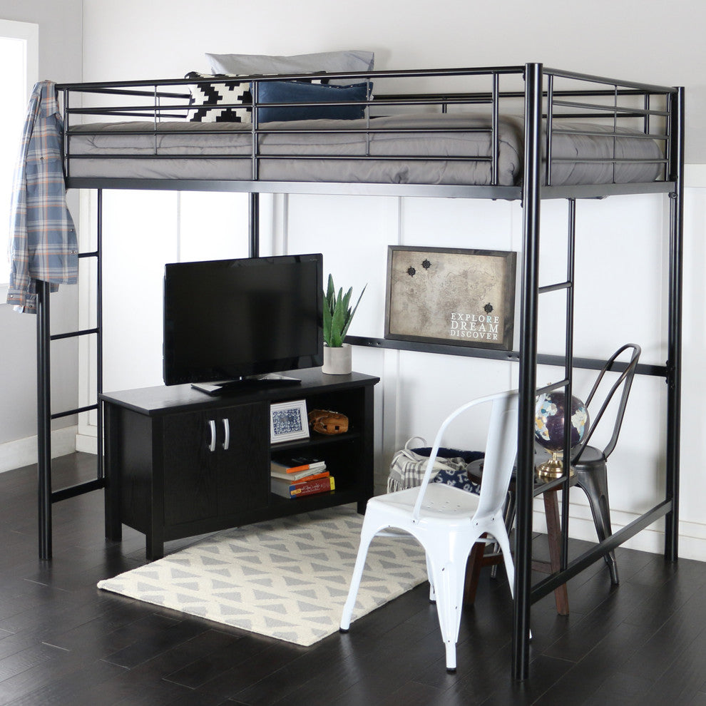 Metal Full Loft Bed, Black