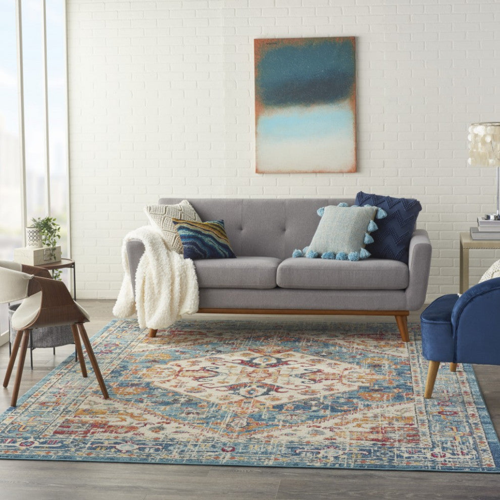 8' X 10' Blue And Ivory Power Loom Area Rug