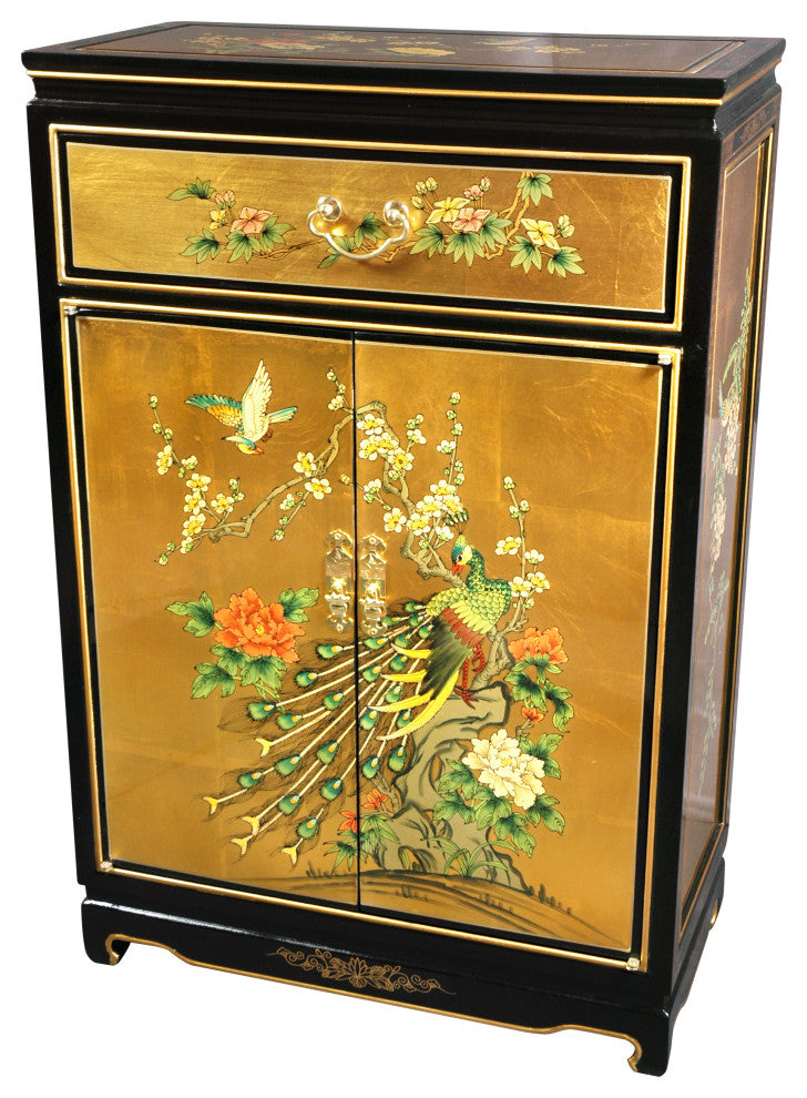 36" Gold Leaf Shoe Cabinet - Birds and Flowers