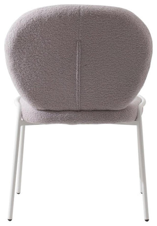 LeisureMod Celestial Modern Boucle Dining Side Chair in White Metal Frame Gray