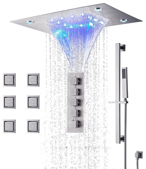 Fontana 20*14" LED Recessed Ceiling Mount Rainfall Shower System, Chrome
