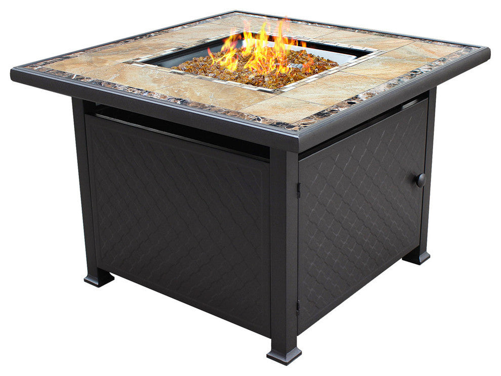 AZ Patio Heater Marble Tile 40" Square LP Fire Pit Table