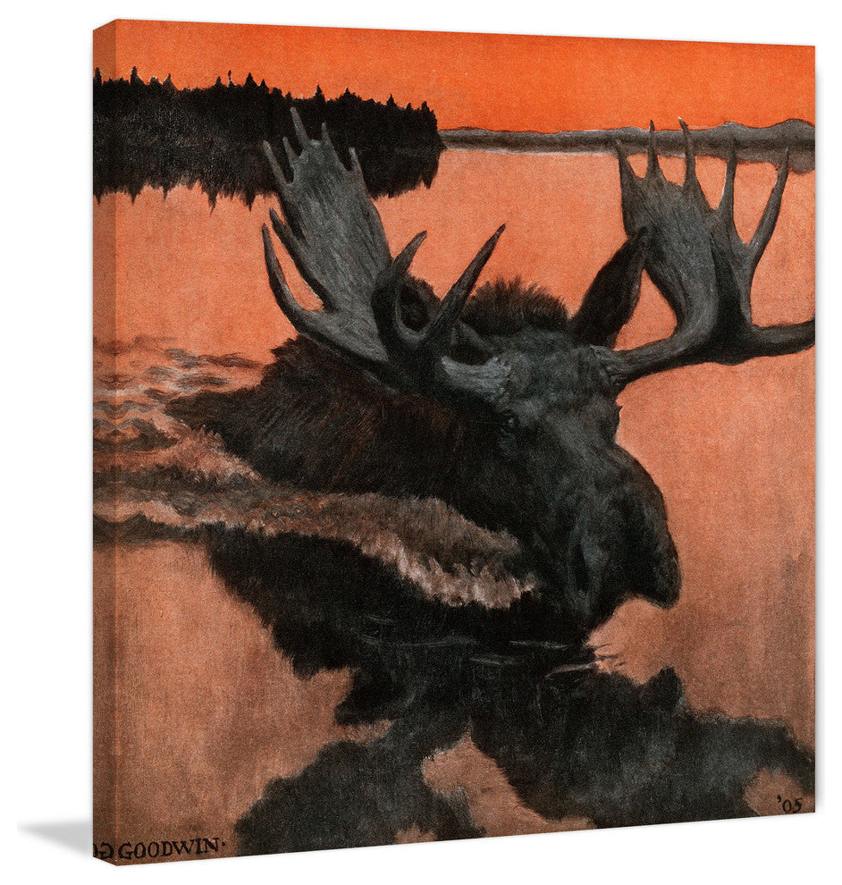 "Swimming Moose" Painting Print on Wrapped Canvas