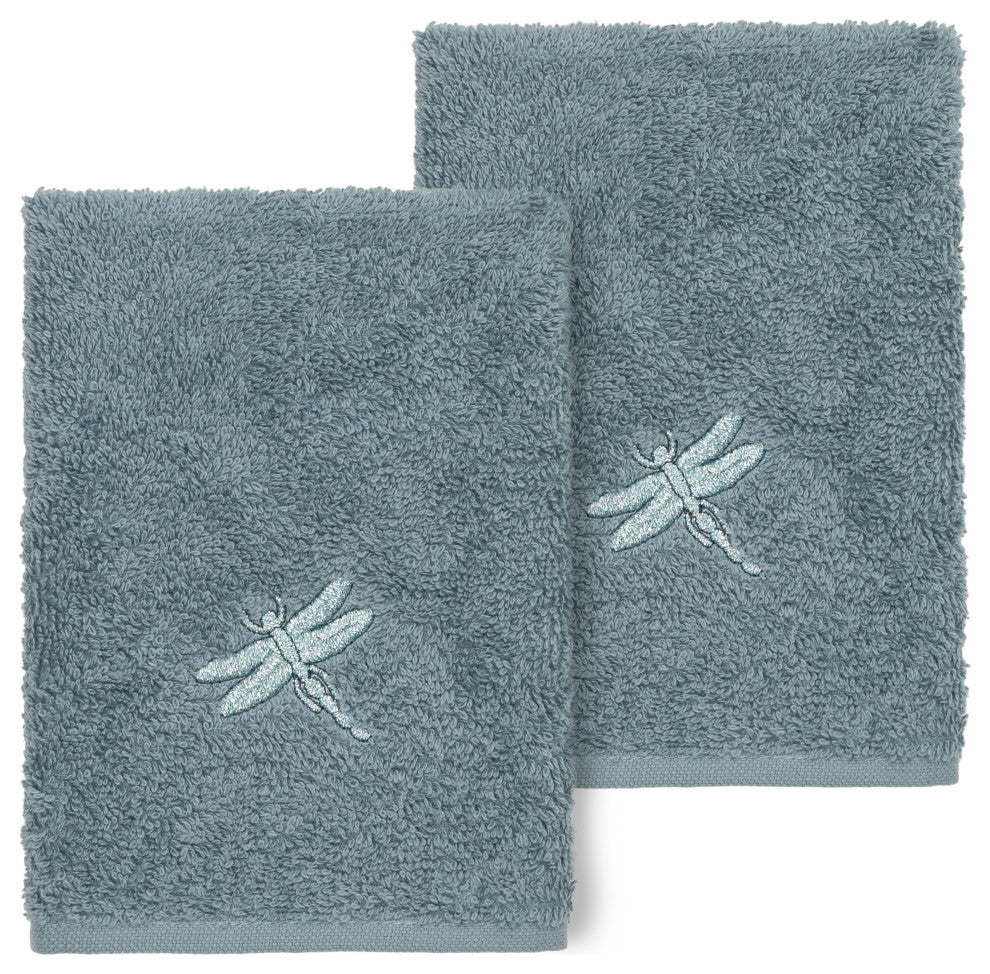 Linum Home Turkish Cotton Braelyn 2-Piece Embellished Washcloth Set, Teal