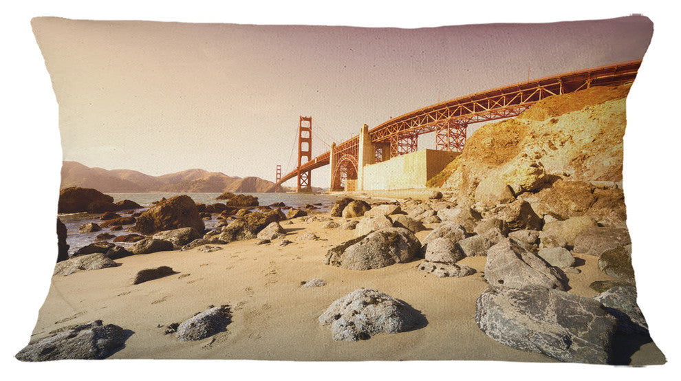 Golden Gate in Bright Day Landscape Printed Throw Pillow, 12"x20"