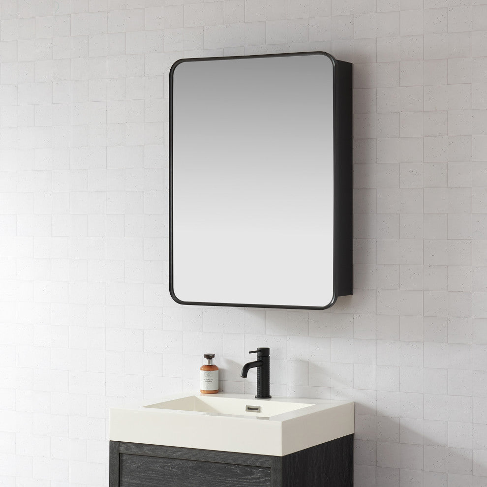 Talayuela Framed Medicine Cabinet With Mirror, Brushed Black Frame, 24"w X 32"h