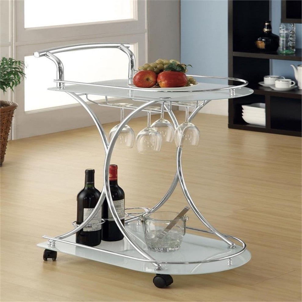 Coaster Elfman Contemporary Metal 2-shelve Serving Cart in Chrome and White