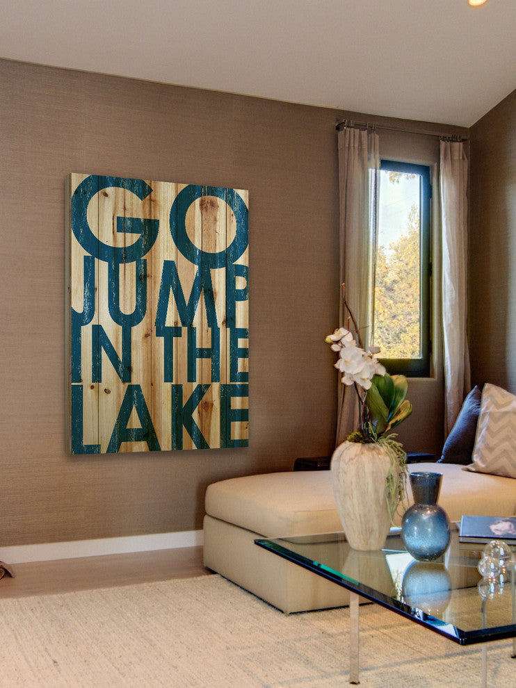 "Go Jump Blue" Painting Print on Natural Pine Wood, 40"x60"