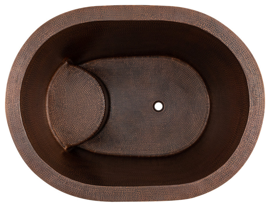 48" Hammered Copper Oval Japanese Soaking Tub & Drain Package