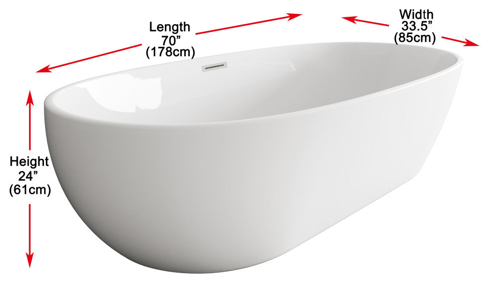 Aaron 77" Soaking Bathtub, Glossy White With Brushed Nickel Trim