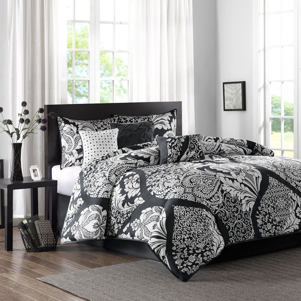 Madison Park Vienna Traditional 7-Piece Cotton Comforter Set, Black