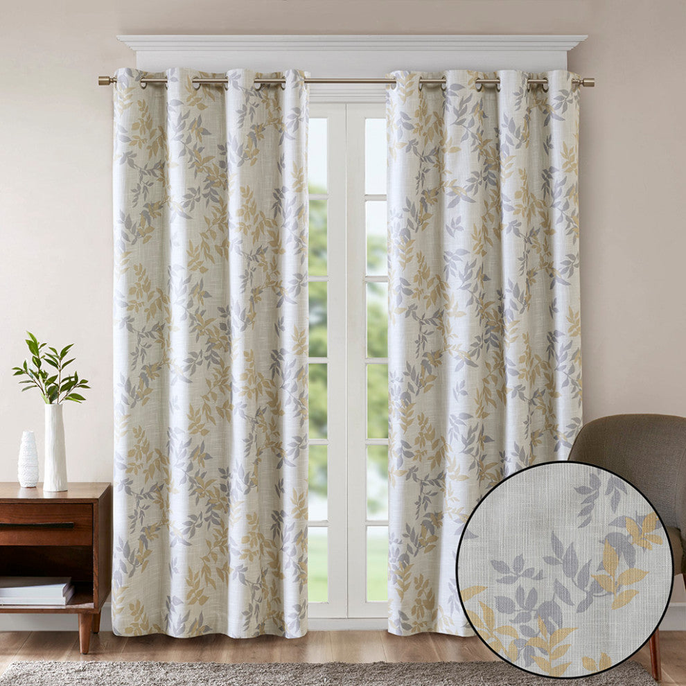 SunSmart Julie Printed Botanical Blackout Curtain Panel, Yellow