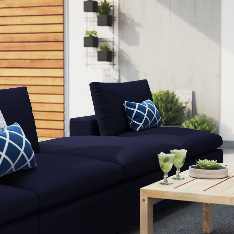 Modular Sectional Deep Sofa Chair Set, Sunbrella, Blue Navy, Outdoor Patio