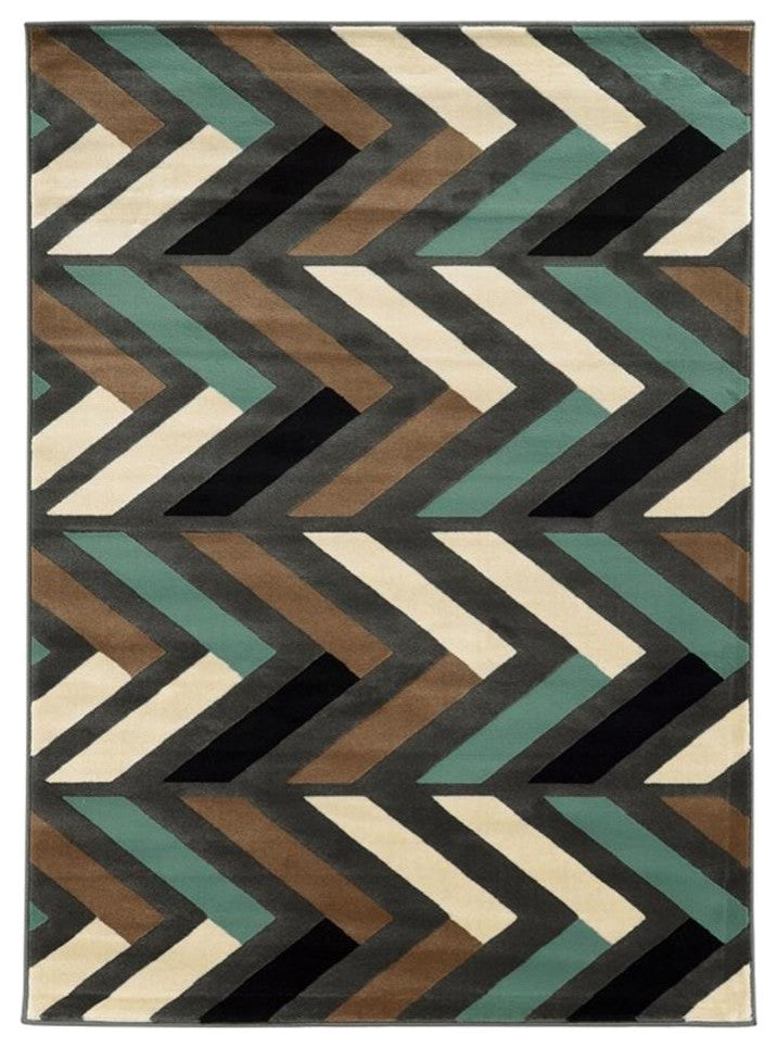 Linon Roma Herringbone Power Loomed Polypropylene 5'x7' Area Rug in Gray