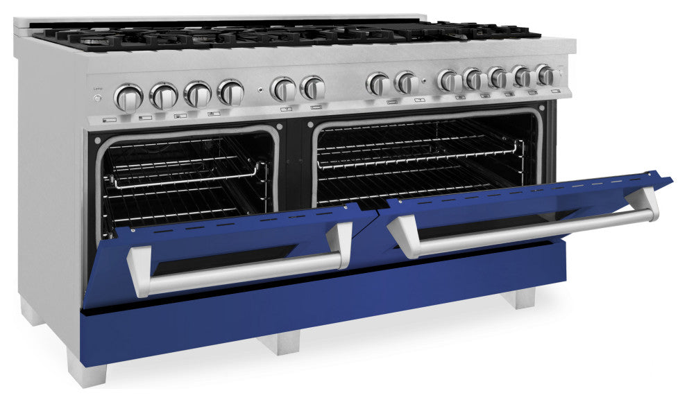 ZLINE 60" Dual Fuel Range, DuraSnow With Blue Matte Door RAS-BM-60