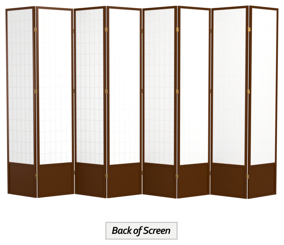7' Tall Window Pane Shoji Screen, Walnut, 8 Panels