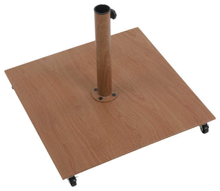 Fiji Patio Umbrella and Base, Beige, Matte White Pole, Teak Belize Base