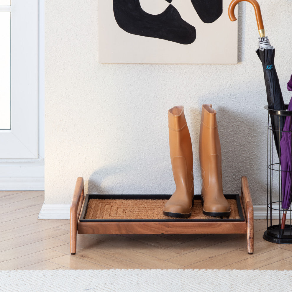 Single-Tier Natural Stand With 2-Pair Rubber Boot Tray Rectangle Ripple