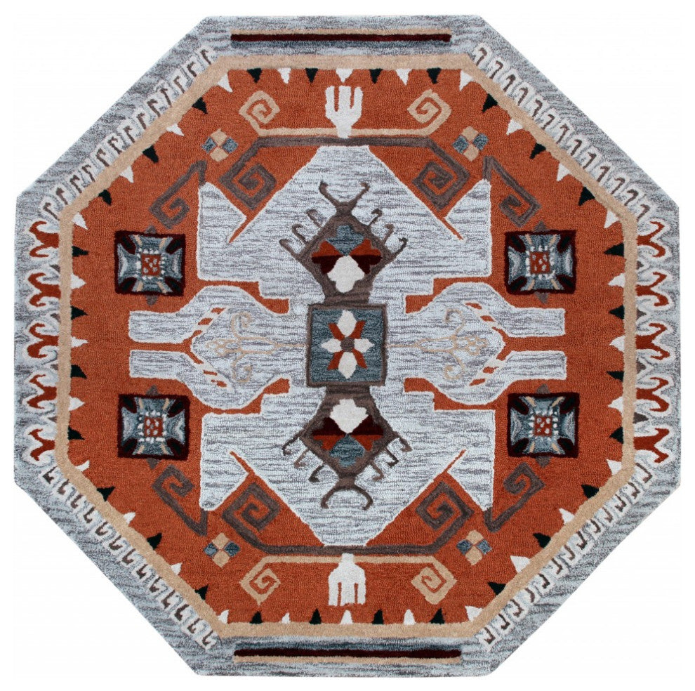 4??Round Terracotta Tribal Area Rug