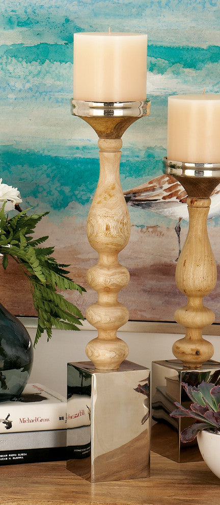 Buckmore Wood and Stainless Steel Candleholder