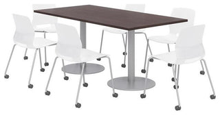 36 x 72" Table - 6 Lola White Caster Chairs - Espresso Top - Silver Base