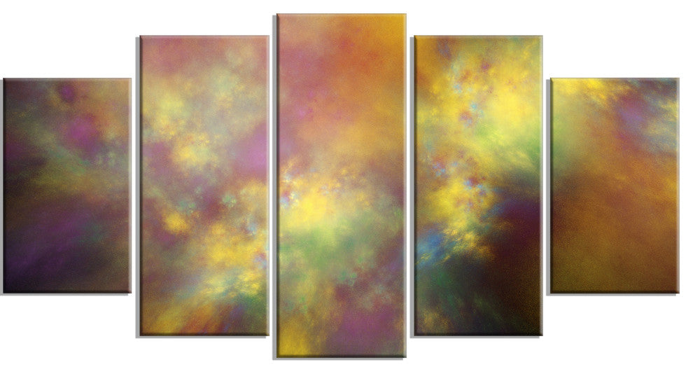 Perfect Yellow Starry Sky, Contemporary Canvas Art Print, 60"x32", 5 Panels