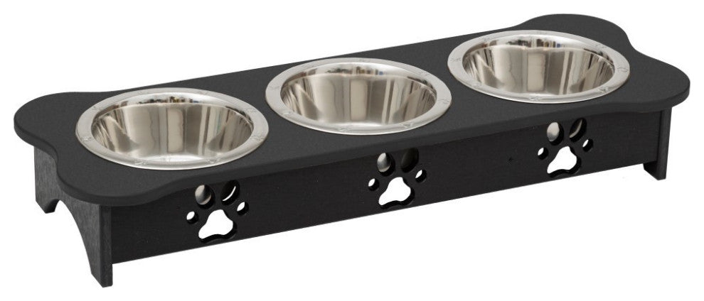 Poly Lumber Triple Pet Feeder Stand, Black, Low - 2 Quart