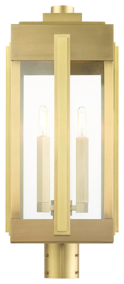 Natural Brass Art Deco, Sophisticated Outdoor Post Top Lantern