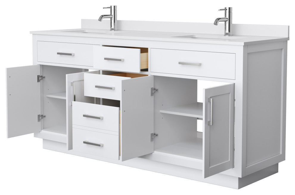 Beckett TK 72" Double Vanity,  Cultured Top, Nickel Trim