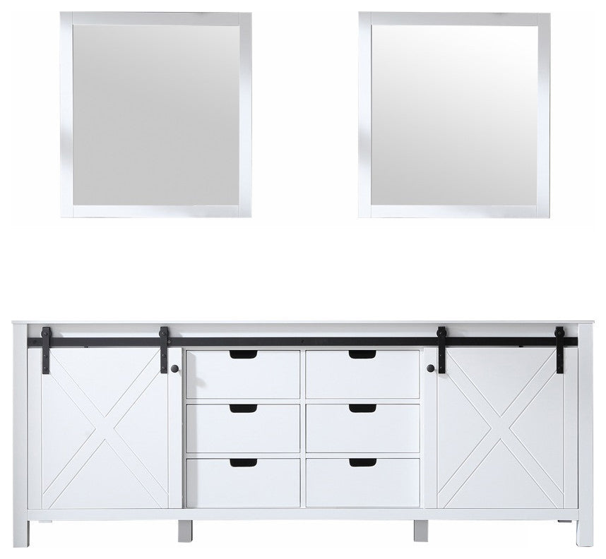Marsyas 84" Double Vanity, No Top and 34" Mirrors, White