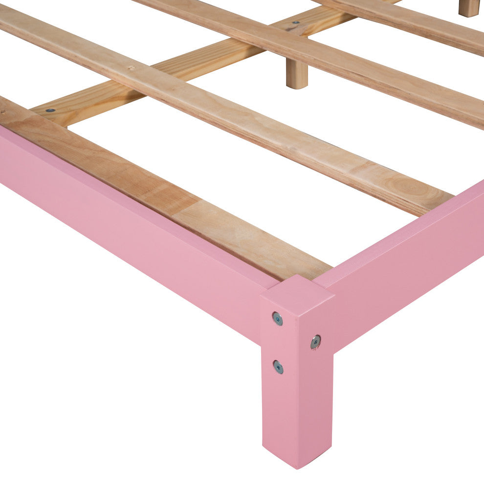 Gewnee Full Wood Platform Bed with House-shaped Headboard in Pink
