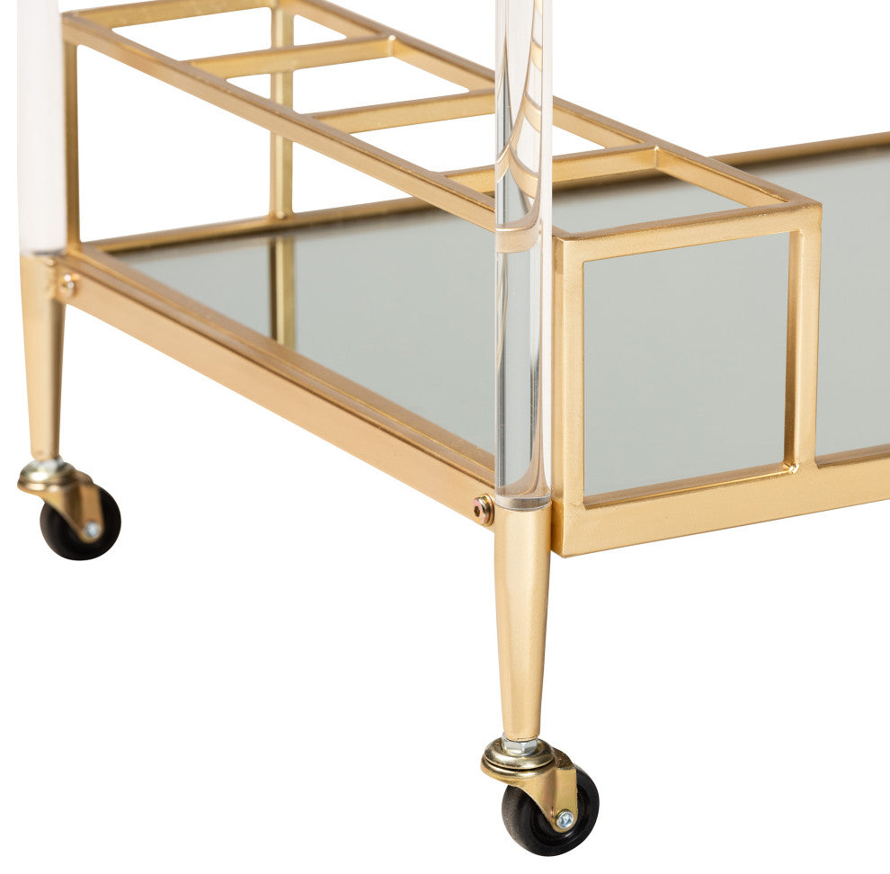 Rosalina Contemporary Glam and Luxe Gold Metal and Mirrored Glass Wine Cart