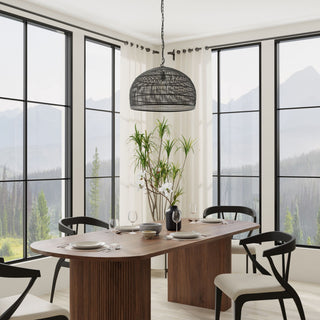 Luhu Open Weave Cane Rib Dome Pendant Lamp, Black