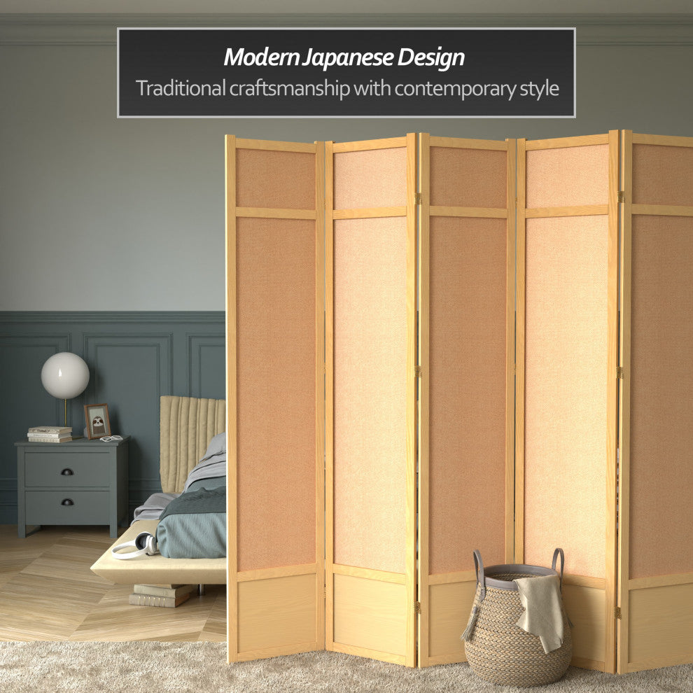 7' Tall Jute Shoji Screen, 5 Panel, Natural