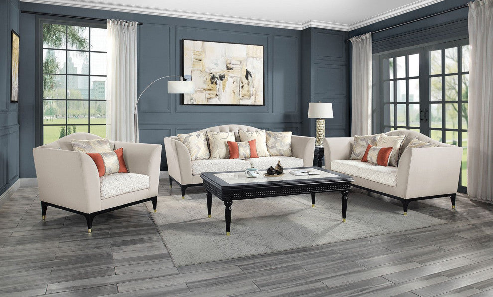 Acme Tayden Sofa With 5 Pillows Beige Velvet