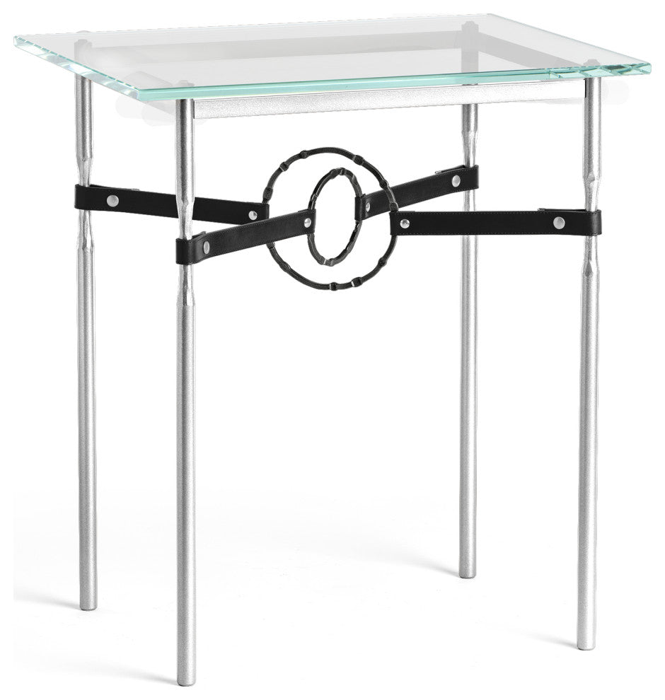 Equus Side Table, Sterling Finish, Black Accents, Black Leather Strap